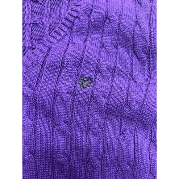 Chaps Purple V-Neck Long Sleeve Cable Knit Sweater Large Y2K Classic Preppy Twee - Picture 3 of 7